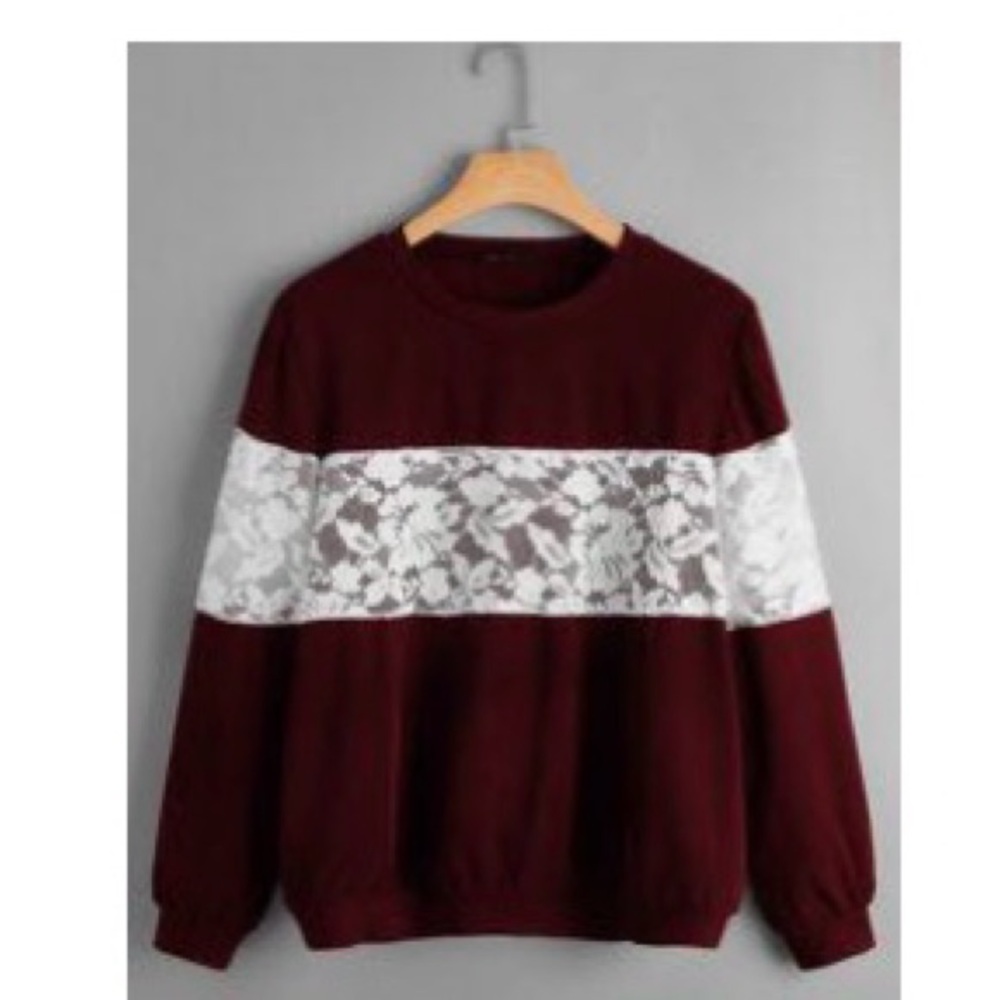 Elegant Burgundy Lace Panel Women's Sweater